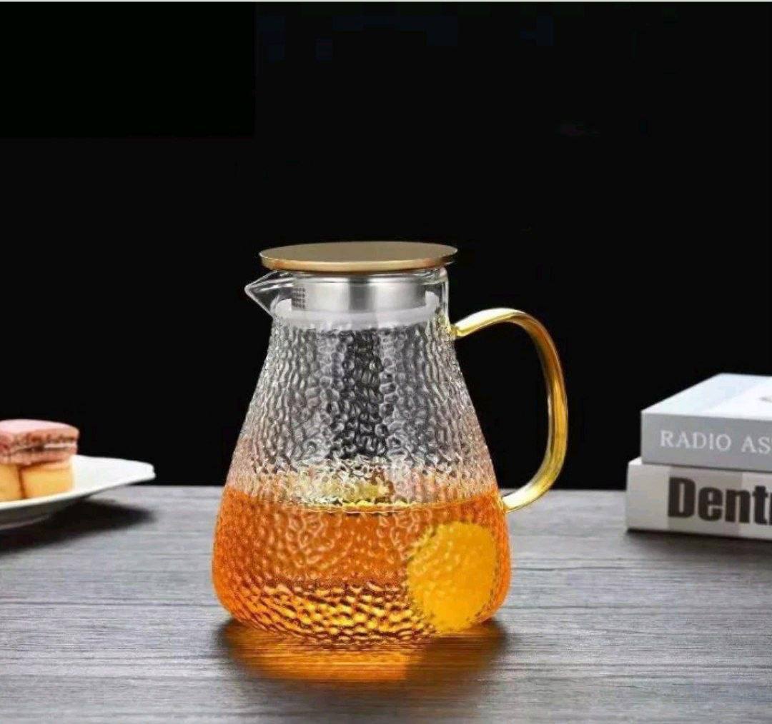 پارچ پیرکس درب طلایی دسته طلایی ۱۵۰۰ میل مدلhib۴۰،لیوان دسته طلایی پیرکس،سس خوری